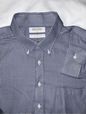 Roundtree & Yorke Navy and White Micro-Check Button-Down Shirt